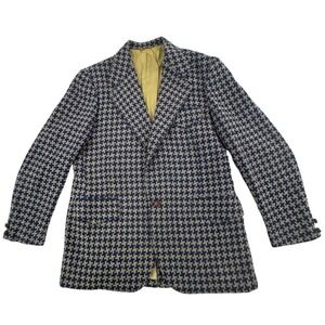 Clubman Mens Size 44R Blue Houndstooth Wool Sport Coat Blazer Abraham & Strauss